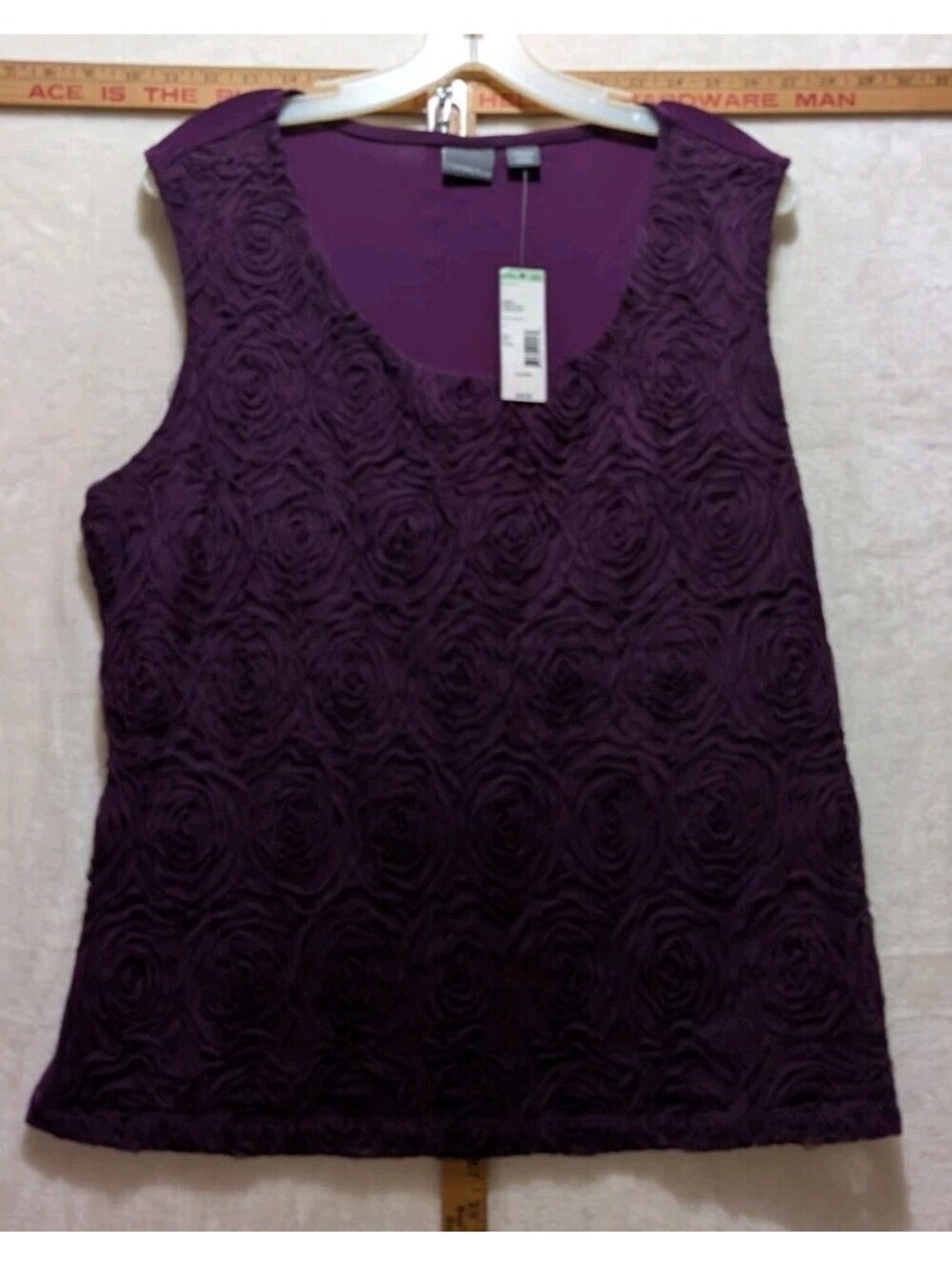 Covington Women's Purple 3D Rosette Sleeveless Tank Top Blouse XL New With Tags